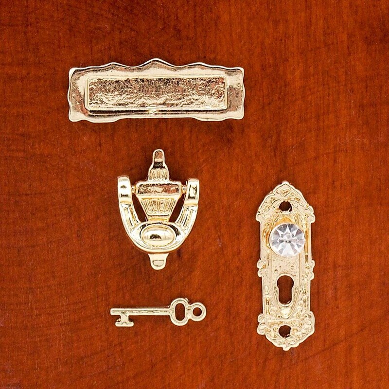 1:12 Miniatuur Gouden Deur Ring Lock Deur Set Lichtmetalen Retro Huis Miniatuur Deurslot Poppenhuis Meubels Accessoires Voor Pop hous