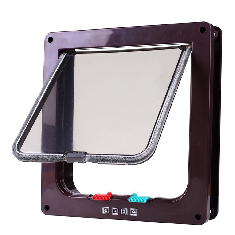 3 Sizes ABS Plastic Small Pet Gate Door Kit Adjustable Dog Cat Flap Door with 4 Way Security Lock for Dog Cats Pet Supplies: Brown M