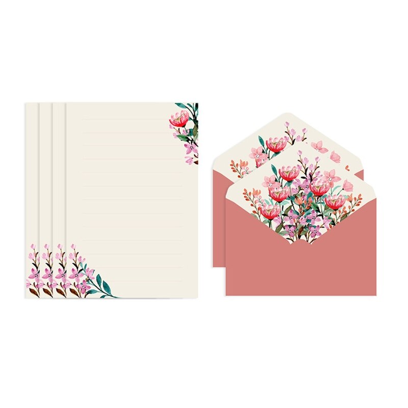 Letter Paper Stationery Kit Flower Envelope Set with 4 Letter Papers Ideal for Wedding Party Invitation Greeting Letters: Red begonia flower
