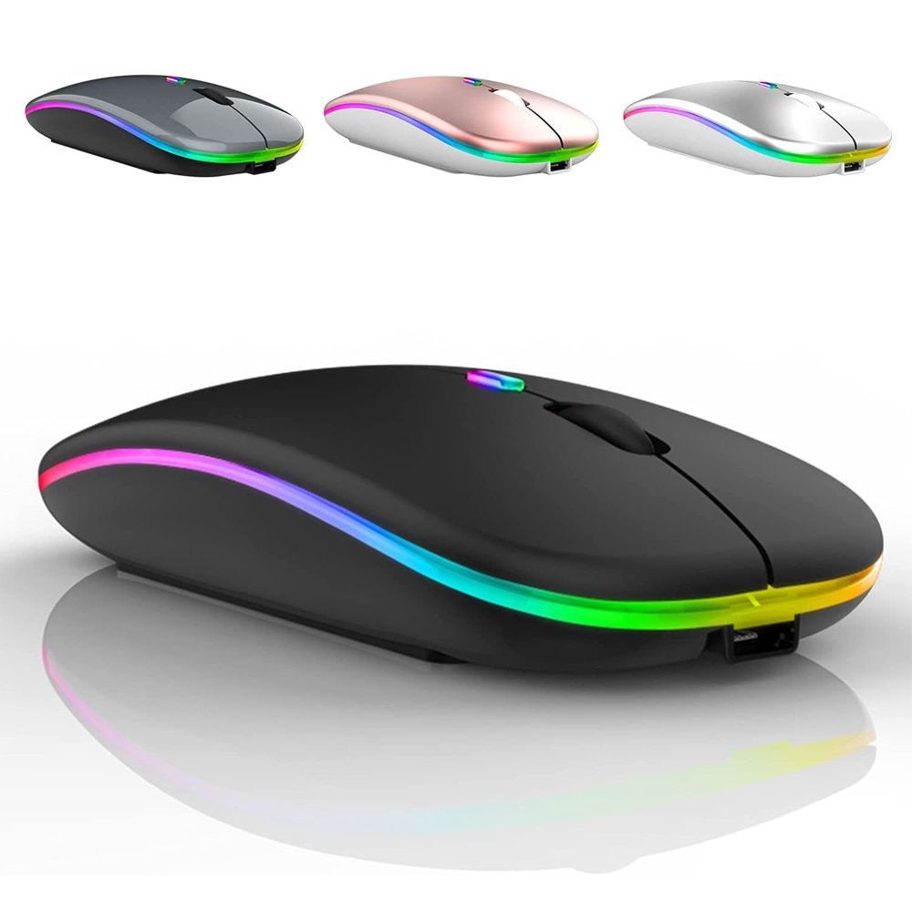 Mouse Wireless USB ricaricabile Mouse RGB compatibile con Bluetooth Mouse ergonomico silenzioso con retroilluminazione per PC portatile ipad