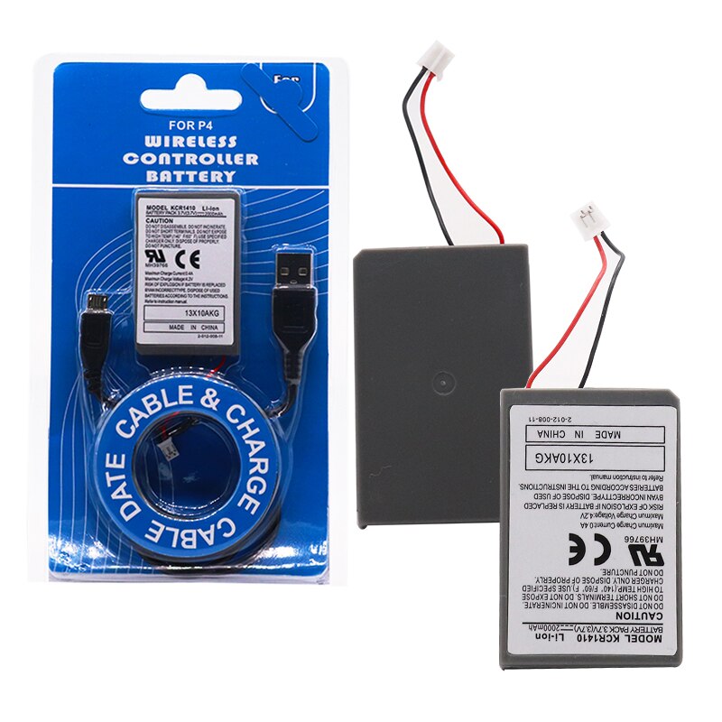 2 stk 2.0ah 2pk batteri og kabel til sony playstation  ps4 pro dual shock 4 pro controller anden generation cuh-zct 2 or cuh-z