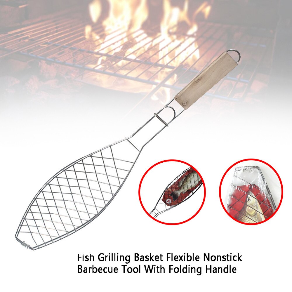 Tragbare Braten Fisch Grillen Korb Gemüse mit Klapp Griff DIY flexibel Antihaft draussen Grill Werkzeug Burger Gittergewebe BBQ