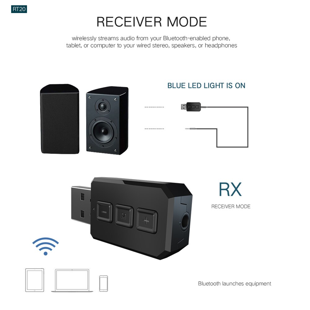 RT02 2 in 1 USB Bluetooth Audio- Adapter AUX kabellos Absender Empfänger