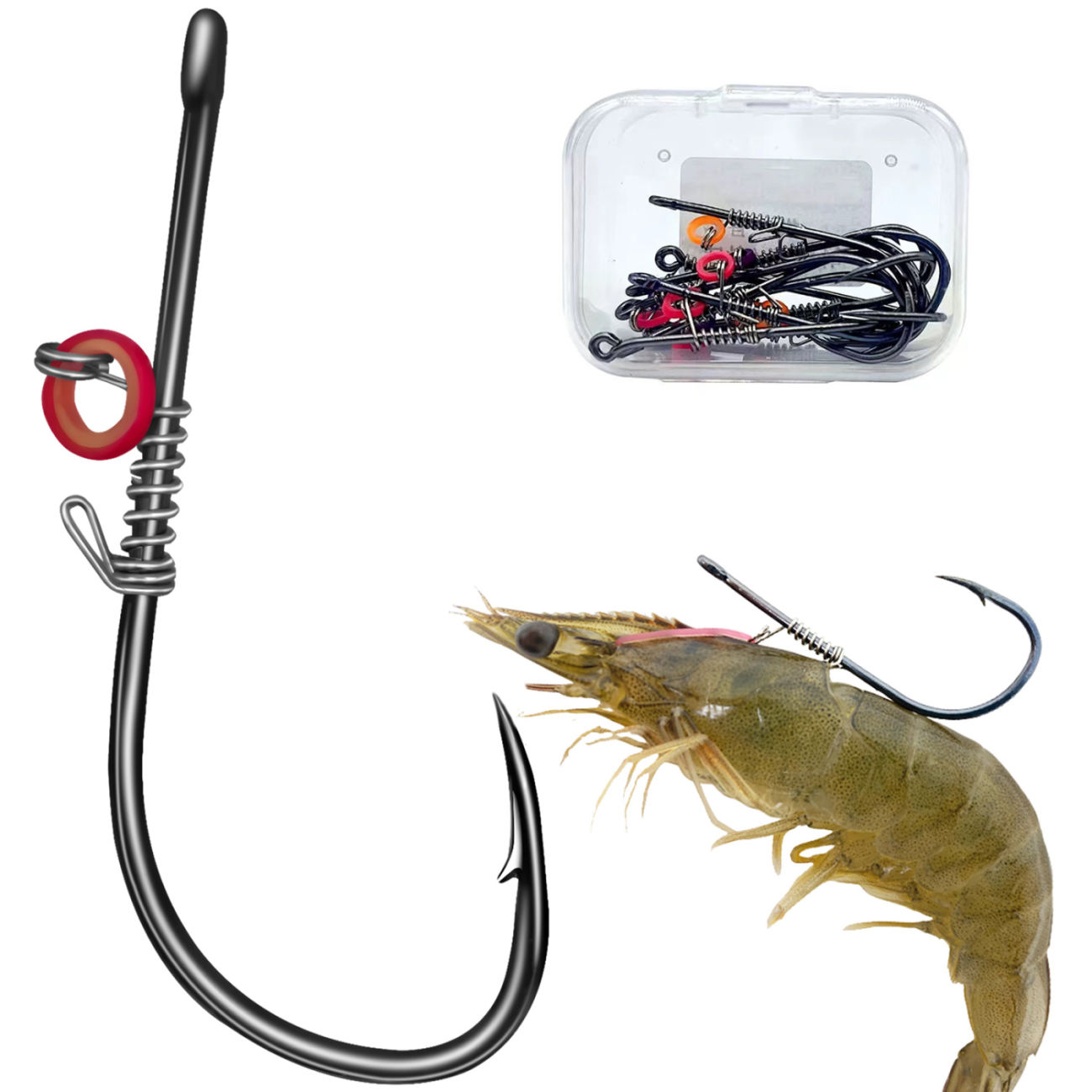 Anzuelos de pesca-anzuelos fijos de camarones vivos de acero al carbono con púas con agujeros, anzuelos de pesca de lubina de 2/3/4, sombrero que se puede adaptar a varios F