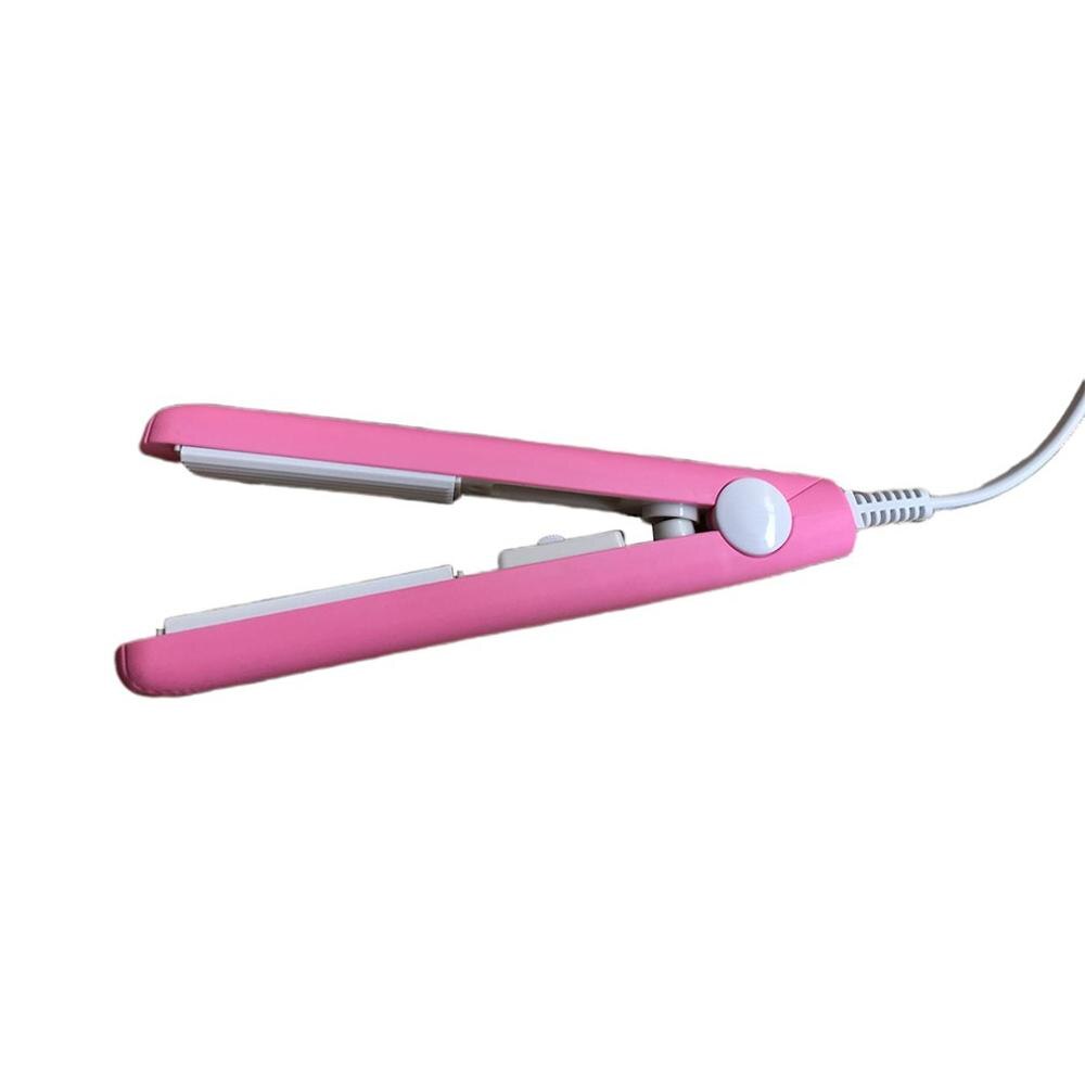 Mini Hair straightener Iron Pink Ceramic Straightening Corrugated Curling Iron Styling Tools Hair Curler EU Plug: pink