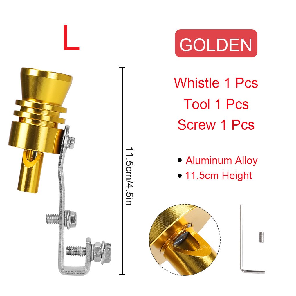 S-XL Universel Voiture Turbo Sifflet Voiture Réaménagement Turbo Sifflet Tuyau D'échappement Sound Turbo Queue Universelle Simulateur Whistler 5 Couleurs: Gold for L