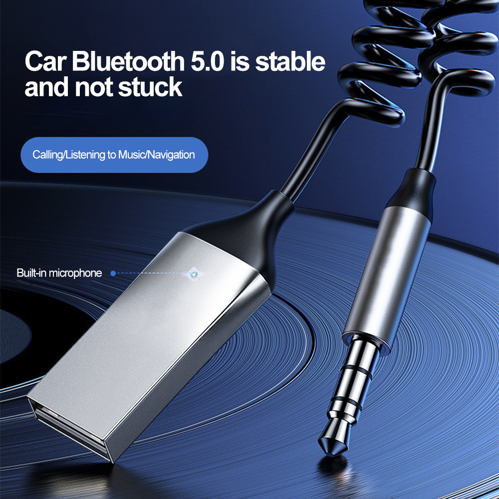 Bluetooth aux-adapter usb  to 3.5mm -kontakt bilstereo musikkmikrofon bluetooth 5.0 håndfrisett for bil bluetooth-sender