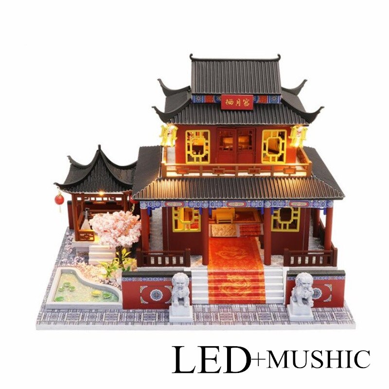 Chinesischen stil serie DIY holz haus handmade Miniatur Möbel Led-leuchten hause hochzeit Geburtstag Weihnachten: Grau