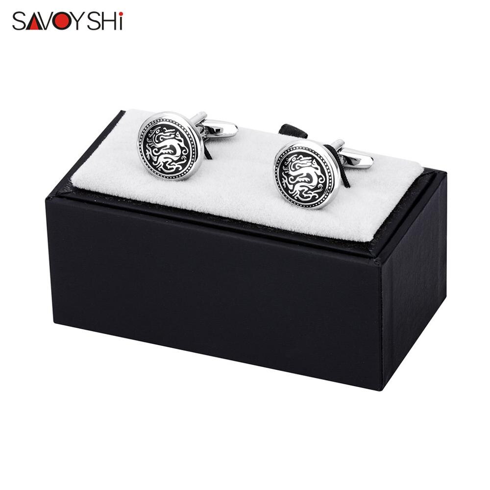 Savoyshi masculino camisa abotoaduras de alta qualidade manguito bottons redondo esmalte preto padrão manguito ligação marca presente jóias livre nome personalizado: Cufflinks with Box C