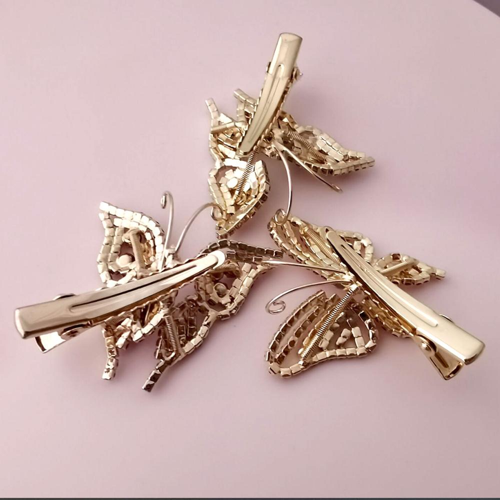 Brilhante Cheio de Cristal Cor Prata Borboleta Grampos de Cabelo para Meninas Crianças Barrette Grampos de cabelo Da Noiva Acessórios Do Cabelo Do Casamento Jóias