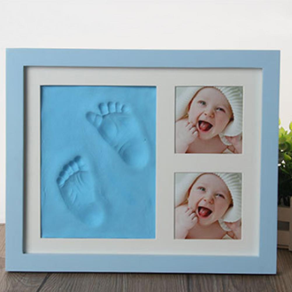 Baby Hand & Voet Print Handen En Voeten Mold Maker Massief Houten Fotolijst Met Cover Vingerafdruk Modder Set Baby groei Memorial