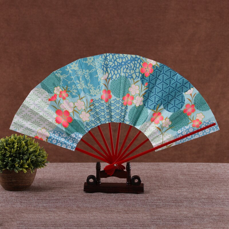 Rijst Papier Bakken Lak Side Bot Eetstokjes Fan Gedrukt Pocket Fan Woondecoratie Patroon Dans Handheld Fan: color13