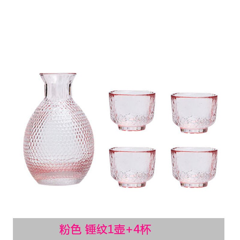 Japanese sake cup pink hammer pattern glass wine pot white rice wine set wineware: 5