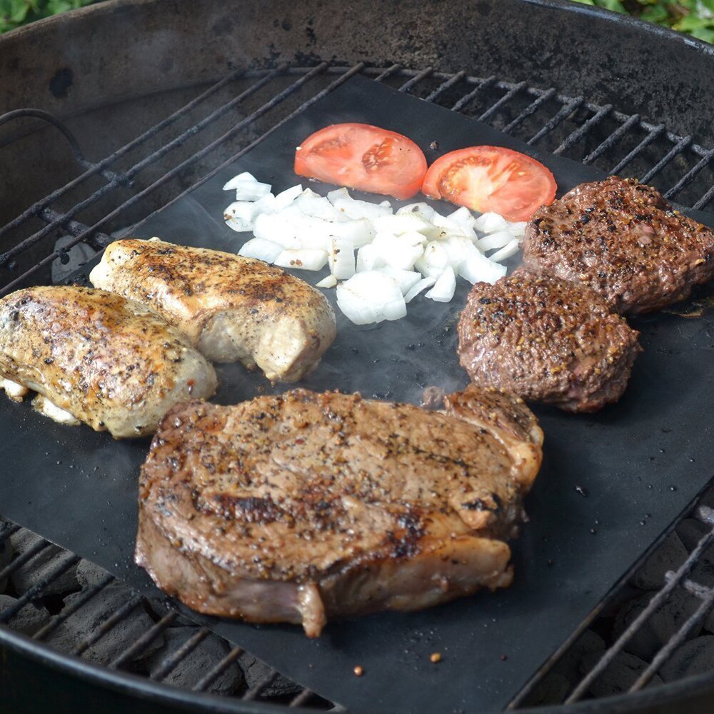 BBQ Grill Mat Heat Resistant BBQ Grill Mat Copper Bakeware Mat Barbecue Roast Sheet Portable Easy Clean Grill Pad BBQ Tool