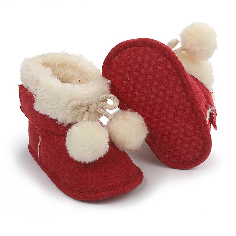 Baby Winter Warm Snowboots Zachte Zool Bont Gevoerde Pom Pom Enkellaarsjes Antislip Baby Prewalkers casual Footwear: Rood / 12