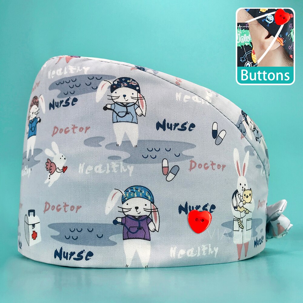 Unisex kosmetolog keps arbetsmössa skönhet keps tryck spa arbetshatt ledig unisex skrubbmössa hälsoarbetare bomullsmössa lab dammsäker: 22147ax