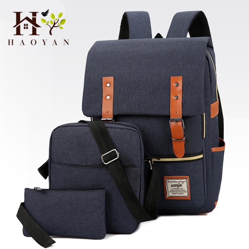 Nylon Men's 15.6 Inch Laptop Backpack Large-capacity 3Pcs/Set Travel Backpack Student Backpack Bag