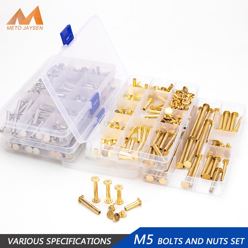 M5 Nickel Brass Plated Phillips Chicago Screw Binding Screws Assortment Kit DIY Accessories Replacement Kits 180PCS/60PCS