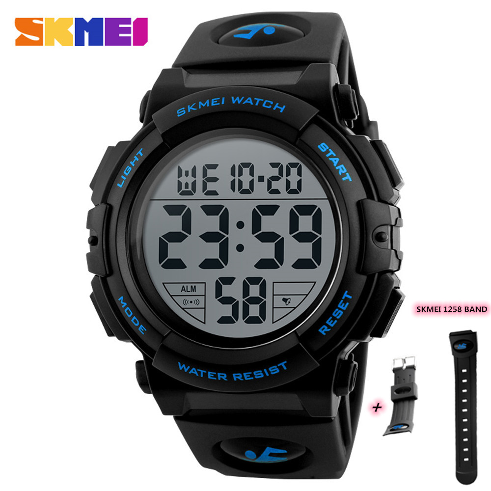 SKMEI Chrono Men Watch Top Luxury Brand Sport Watch Electronic Digital Male Wrist Clock Man 50M Waterproof Men's Watches 1258: blue with strap