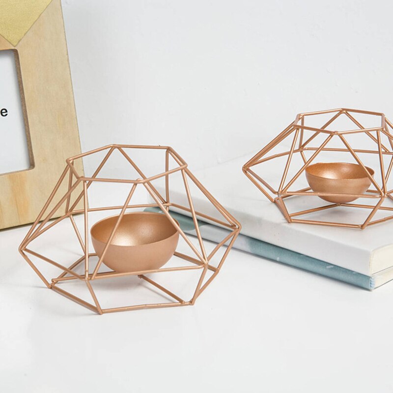 Candelabros geométricos de hierro forjado de estilo nórdico, portavelas de Artesanía de Metal para sala de estar, dormitorio, decoraciones de boda