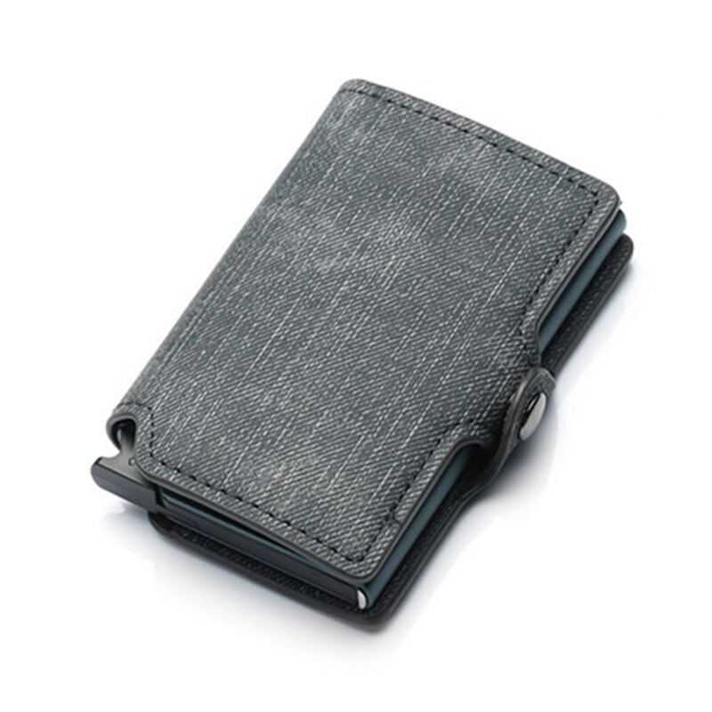 BISI GORO Colorful Credit Card Holder RFID Blocking Slim ID Holders PU Single Aluminum Box Business Hasp Card Wallets: CZ28 Gray