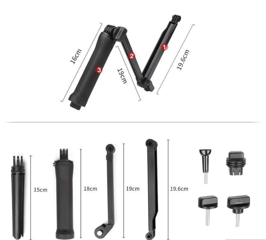 3 Way Grip Foldable Waterproof Monopod Selfie Stick for Gopro Hero 9 8 7 5 6 4 3 SJ Xiaomi Yi Action Camera Tripod Accessories