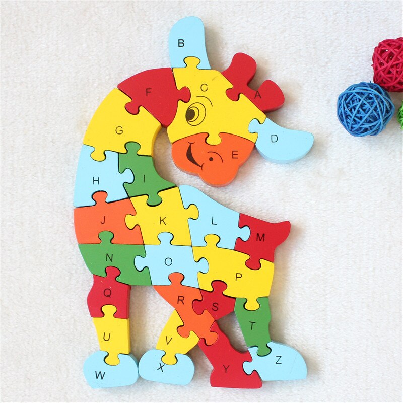 Wooden 3D Jigsaw Educational Toys Animals Elephant Cow Dinosaur Puzzle Wood Toys Kids Numbers Alphabetic Letters Learning Toys: Deer