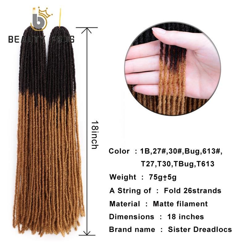 BEAUTY PROS Sister Locks-trenzas de ganchillo con degradado Dreadlocs, 18 pulgadas, pelo trenzado sintético Dread Loc para mujer