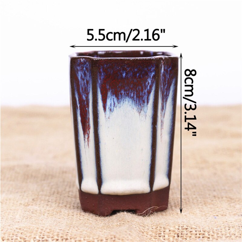 Ceramic Succulent Flower Pot Polygonal Purple Clay Pot Simple Home Garden Bonsai Pot Thumb Basin: H