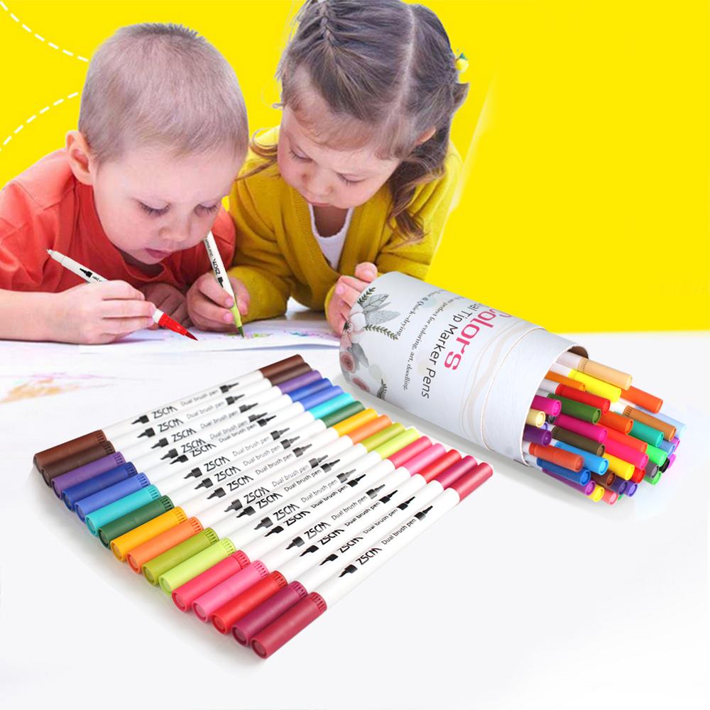 60 Kleuren Dual Tip Art Marker Pen Aquarel Markers Pen Tekening Fine Liner Schilderen Borstel Kalligrafie Schetsen Schoolbenodigdheden