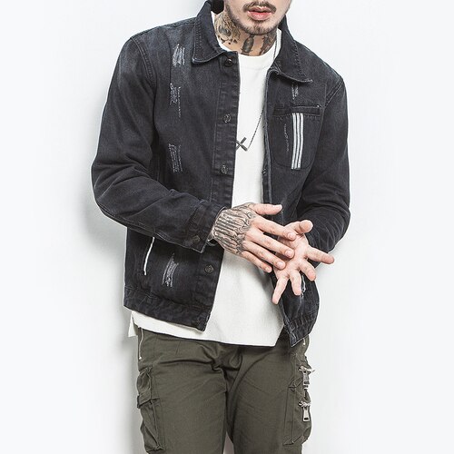 Men's Plus Size Zip Up Long Sleeve Denim Jacket