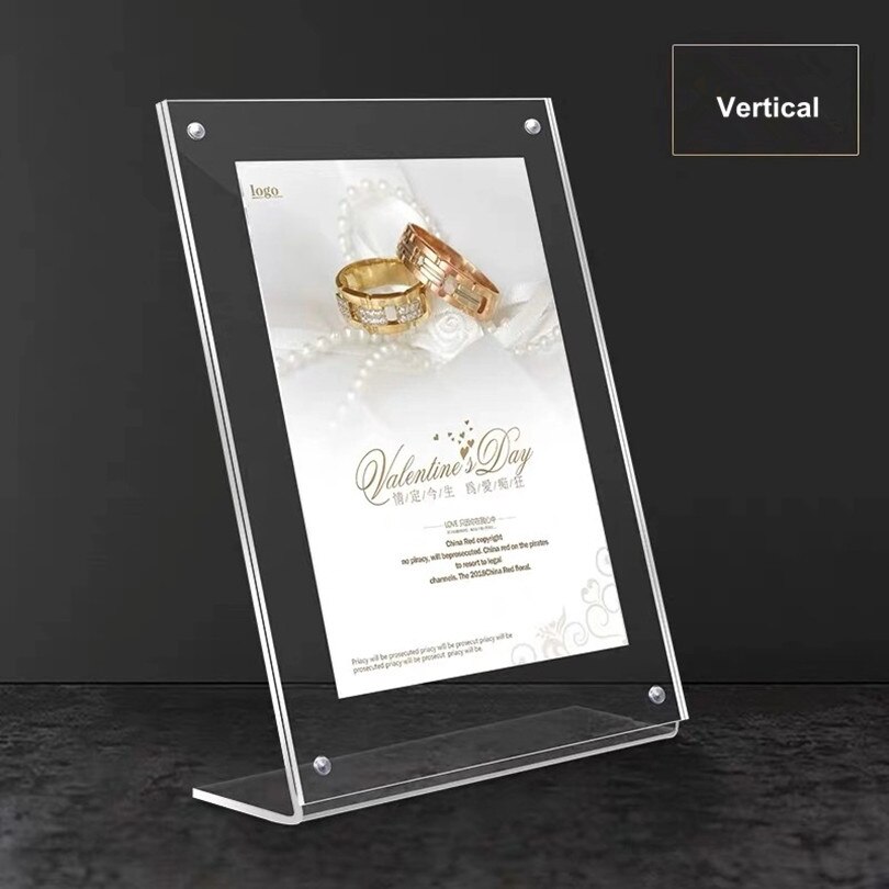 A5 akryl 2.5mm tykk meny borddisk plakatholder skilt display stativ lite skilt priskort etikett etikett stativ koffert: Vertikalt klar