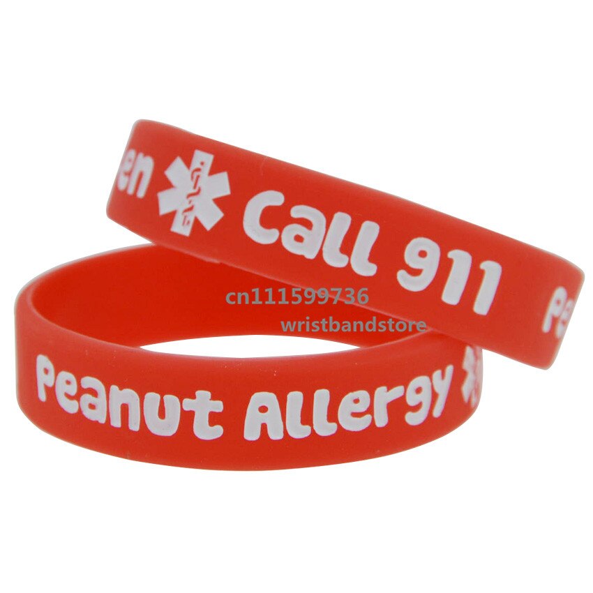 50 pièces/lot Bracelet en Silicone pour enfants allergie aux arachides appel 911 Bracelet