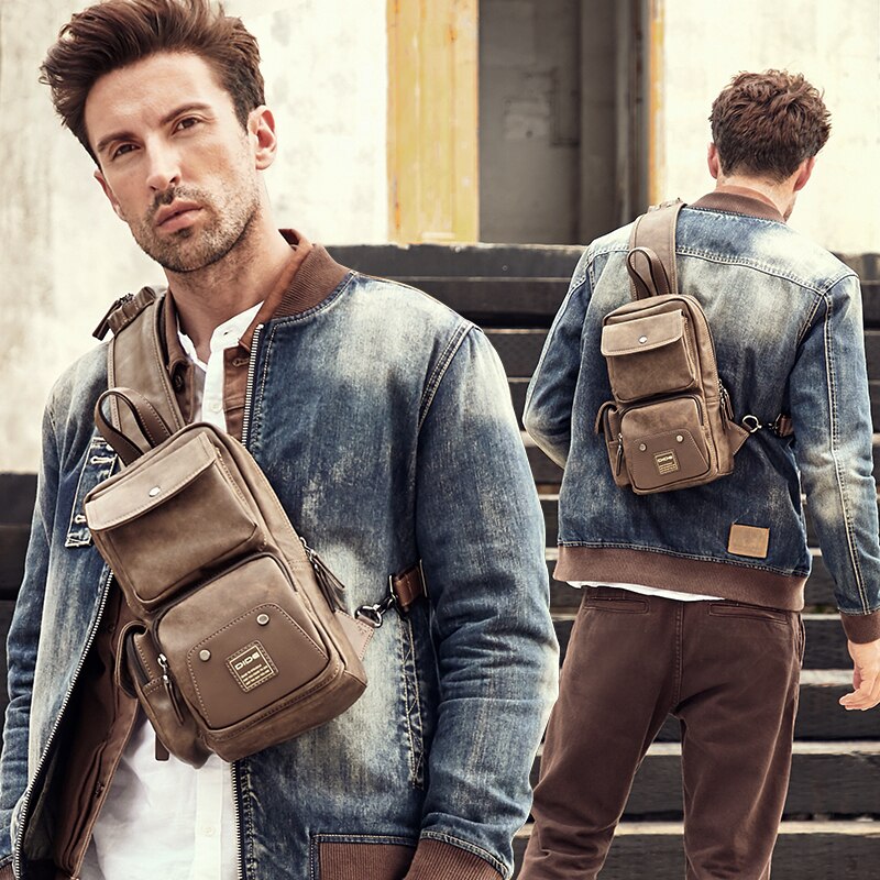 DIDE Brand Messenger Crossbody Bag Men Black Chest Bag Waterproof PU Leather Shoulder back pack for Teenager Male