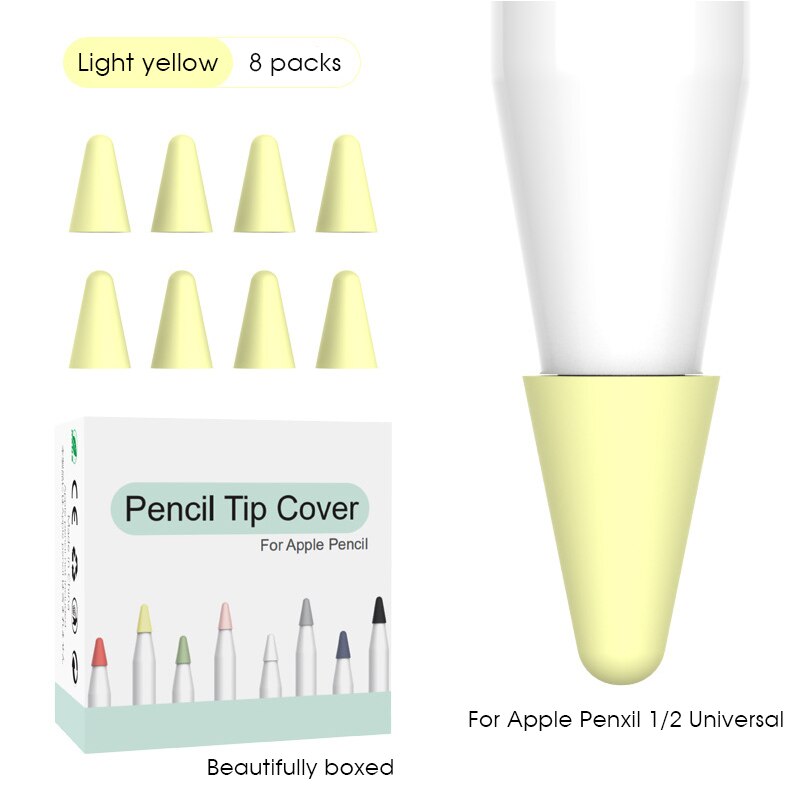 8 stk farver silikone blød udskiftning tip sag nib cover hud til æble blyant 1st 2nd stylus touchscreen pen tip cover covers: Gul