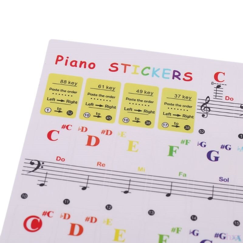 Piano Keyboard Stickers Music Note Colorful For 37 49 61 88 Key