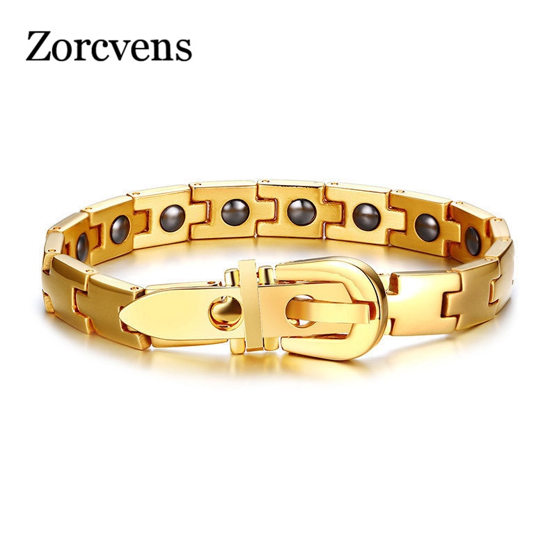 Zorcvens Gezondheid Magnetische Armband Voor Vrouwen Goud Kleur Roestvrij Staal Energie Armband Mode-sieraden