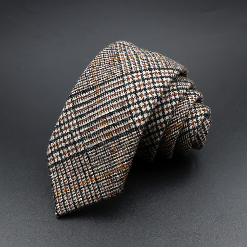Klassisk brun grå rutig randig ullslips smal krage smal kashmir slips för man kostym fest casual accessoar kravat: 8