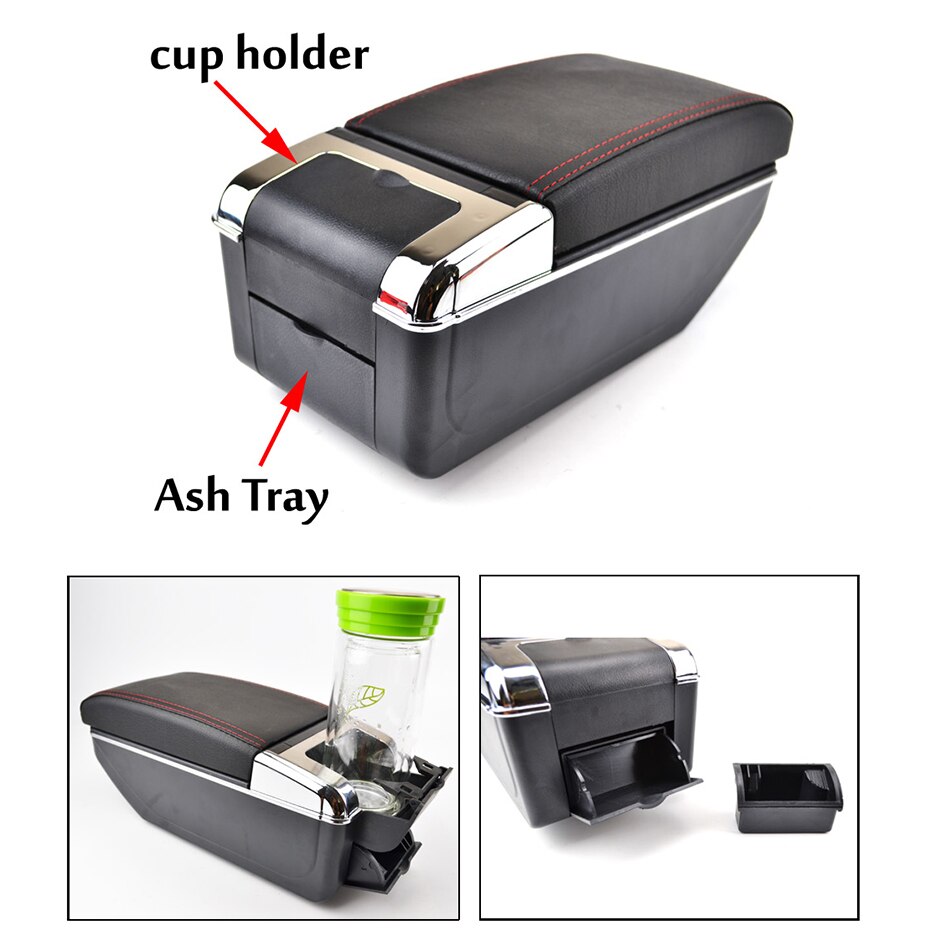 Center Console For VW Up - Dual Storage Box Leather Armrest Cup Holder