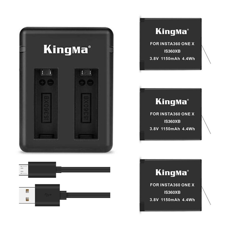 1150 mAh Original Kingma batterie au lithium pour Insta 360 X caméra + 2 fentes usb câble chargeur rapide pour Insta360 One X Accessores: Blanc couleur