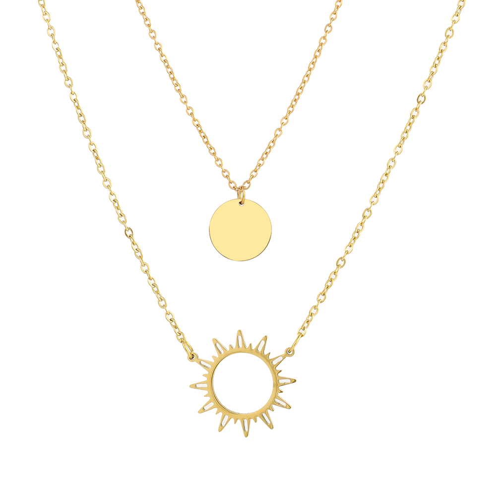 Ciondolo in acciaio inossidabile fiore di sole e collana geometrica rotonda in stile multistrato per gioielli da donna regali per amici 2022 nuovo