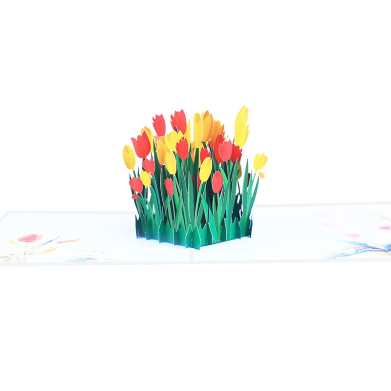 13ME 3D Pop Up Greeting Card Tulip Flower Birthday Card for Mothers Father's Day Anniversary Valentine's Day Graduation Wedding