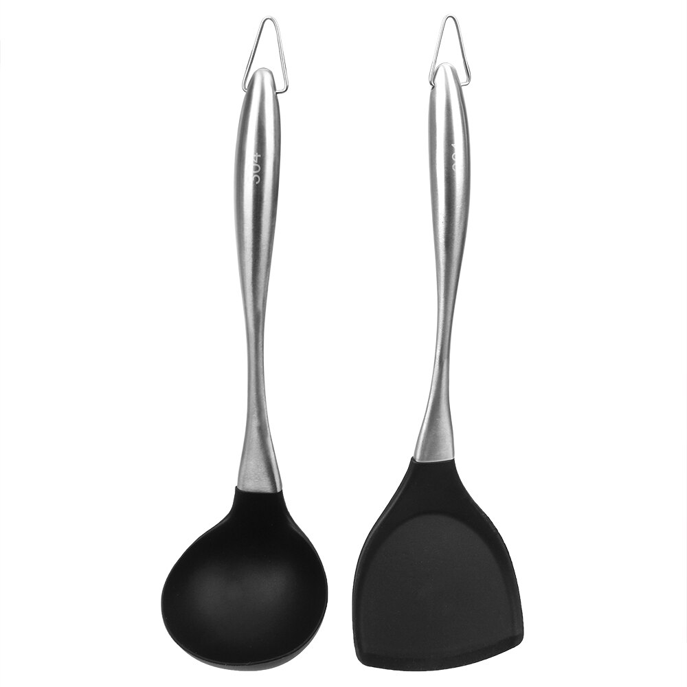 Stainless Steel Handle Cooking Turners Heat Resistant Kitchen Accessories Kitchen Cooking Tool Non-stick Soup Spoon Silicone