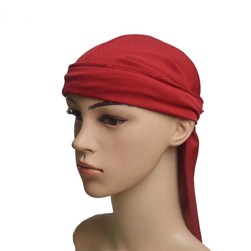 1pc mænds pandebånd elastisk fest lang blød justerbar biker hoved wrap kraniet cap spandex 6 farver behagelig