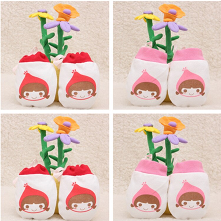 0-12 Months Baby Gloves Drawstring Adjustable Cartoon Anti-grabbing Face Little Bear Printed Glove Random: Random Red Hat