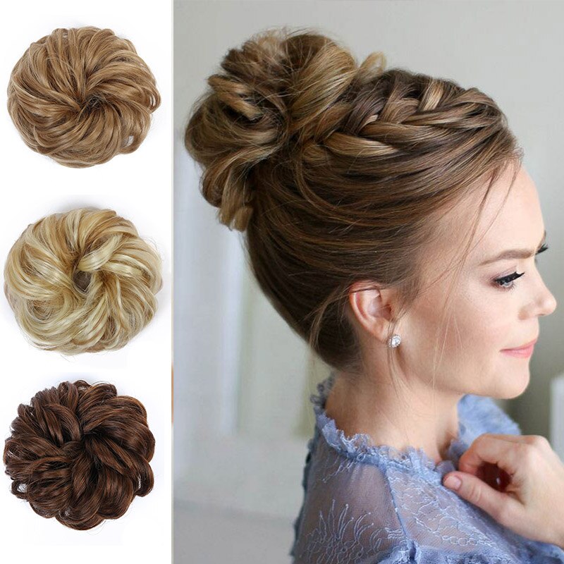 Manwei rodet chignons rodet bolle hestehaler modstand scrunchie wrap hår reb gummibånd hår extensions til kvinder sort brun