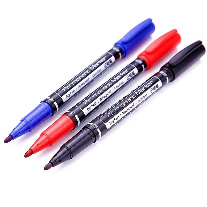 3 Pcs Twin Tip Permanente Markers Fijne Punt Blauw Rode Inkt 0.5 Mm-1 Mm Plumones Permanentes Olie pen