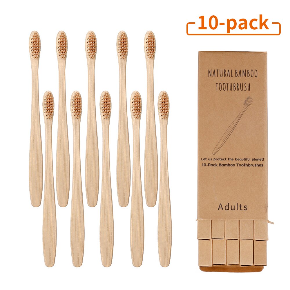 10Pcs Toothbrush Eco-Friendly Rainbow Bamboo Soft Fibre Toothbrush Biodegradable Teeth Brush Solid Bamboo Handle Toothbrush: A33brown10pcs