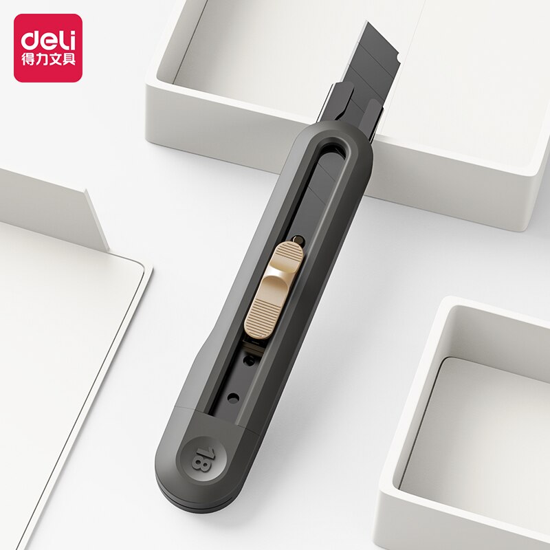Deli Nusign Retractable Aluminum Utility Knife Box Cutter Metal Blades 18MM Self-Lock Paper нож School Office Stationery: 1Dark Gray Knfie