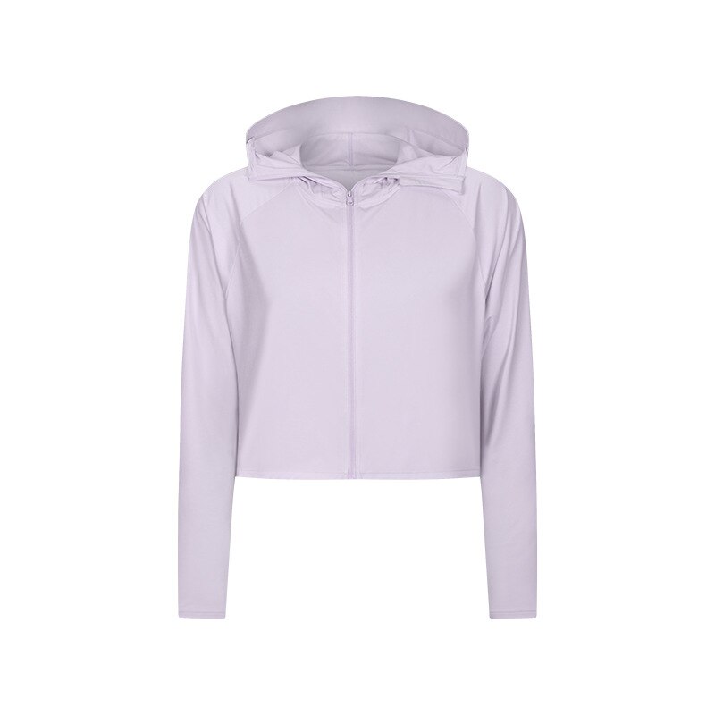 Svokor damen kapuzen-yogashirt mit reißverschluss, langärmliges fitnesstop mit uv-schutz, langärmliges sonnenschutz-laufshirt, gymnastik-t-shirt: Lila